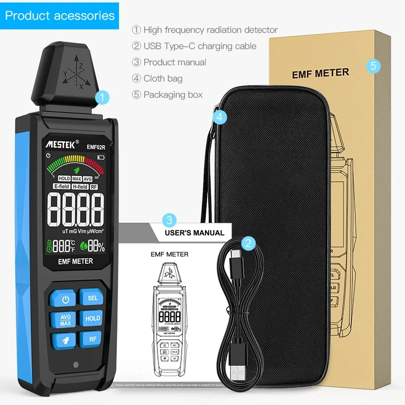 MESTEK 30Mhz~8GHz High Frequency Electromagnetic Field Radiation Detector Radiometer Tester EMF Meter Radio Frequency Warn Meter