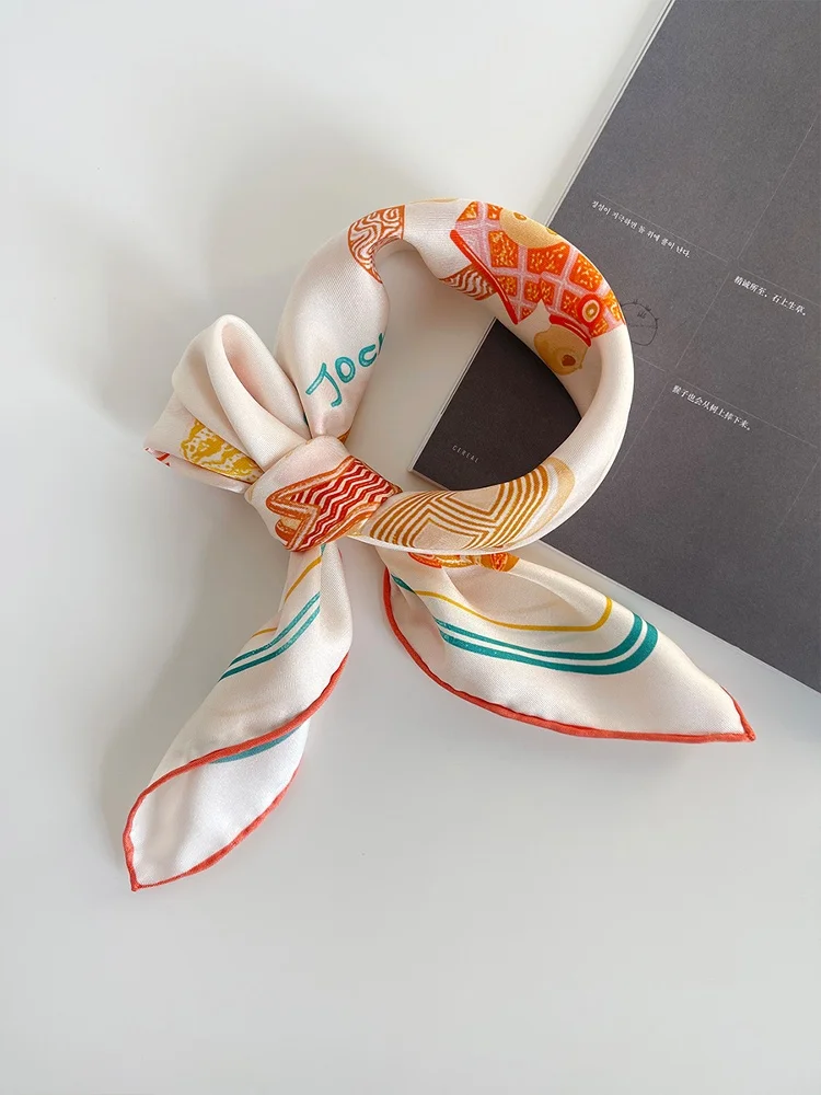SALMOO Silk Scarf Women's New 2025 Spring Summer 00%  Silk Printed Ne Scarf Decorative Cartoon Anime Pattern