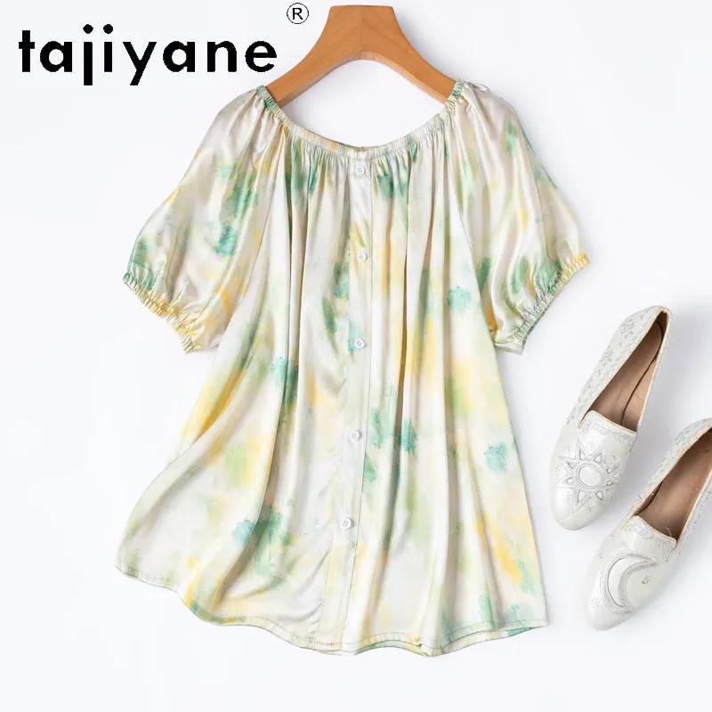 

TAJIYANE 93% Mulberry Silk T Shirt Women Fashion Printed Pullover T Shirts Real Silk Summer Tops Woman Clothes 2026 Футболка