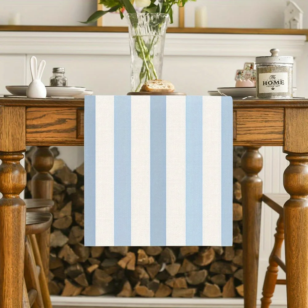 Minimalist Light Blue Striped Table Runner | Vertical Stripes | Elegant Decor for Dining Table,  Kitchen & Anniversary
