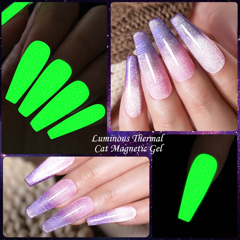 Lilycute Thermische Kat Magnertic Lichtgevende Gel Nagellak Glow In Dark Temperatuur Kleur Veranderende Reflecterende Nail Art Gel Lak