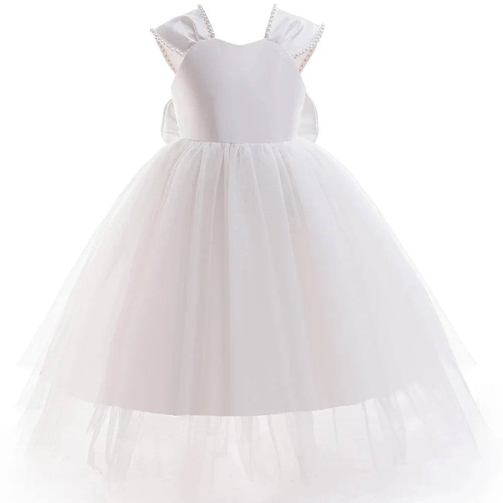 Girls Elegant Ball Gown Formal White Dress for Girl Princess Dress Sleeveless Mesh Evening Dress Kids Bridesmaid Wedding Dress