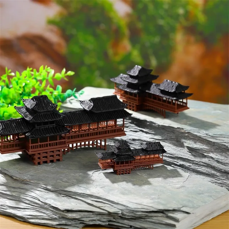 สถาปัตยกรรมขนาดเล็กสะพานครอบคลุมเจดีย์ Gazebo สไตล์จีนเครื่องประดับถังปลาภูมิทัศน์ YARD Bonsai Decor