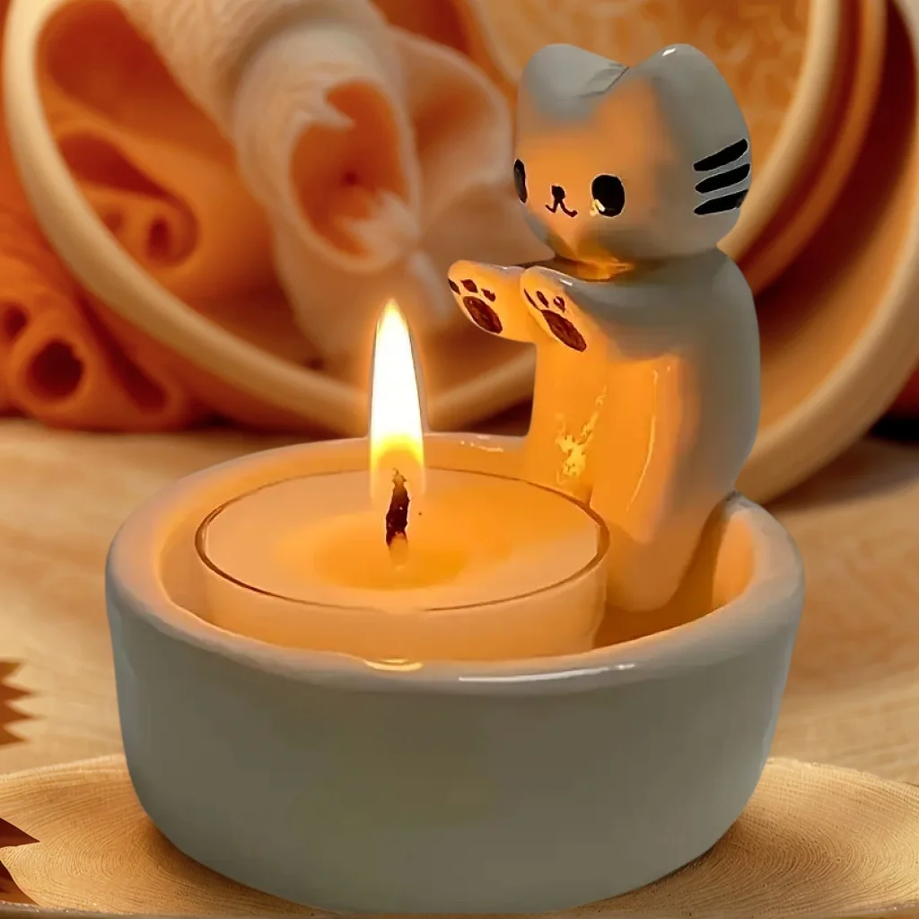

Adorable Ceramic Cat Candle Holder For Living Room Bedroom Coffee shop Home Decoration Exquisite Christmas gifts to Cat Lovers