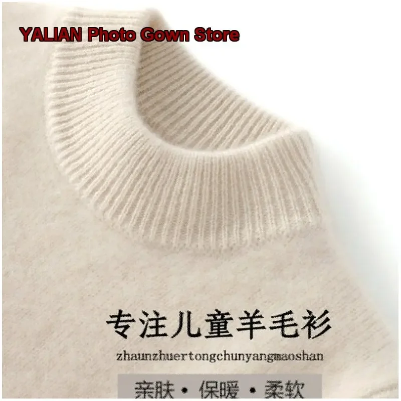 Boys Girls Mock Neck Cashmere Knit Top Autumn Winter Warm Soft Base Layer High Neck Kids