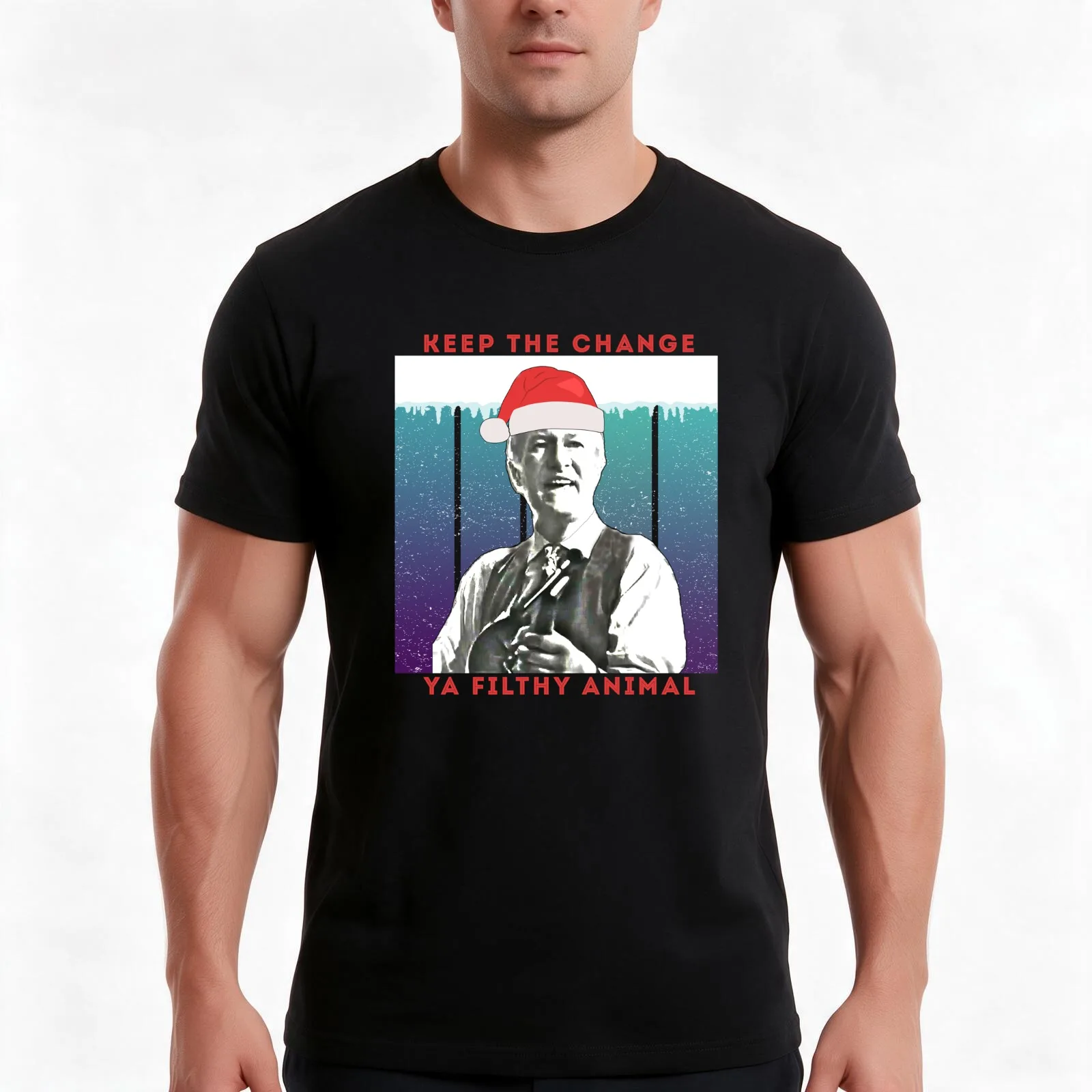 Merry Christmas - Keep the Change Ya Filthy Animal T-Shirt, Summer Casual Cotton Tee, Oversized Streetwear Tops, 100% Cotton