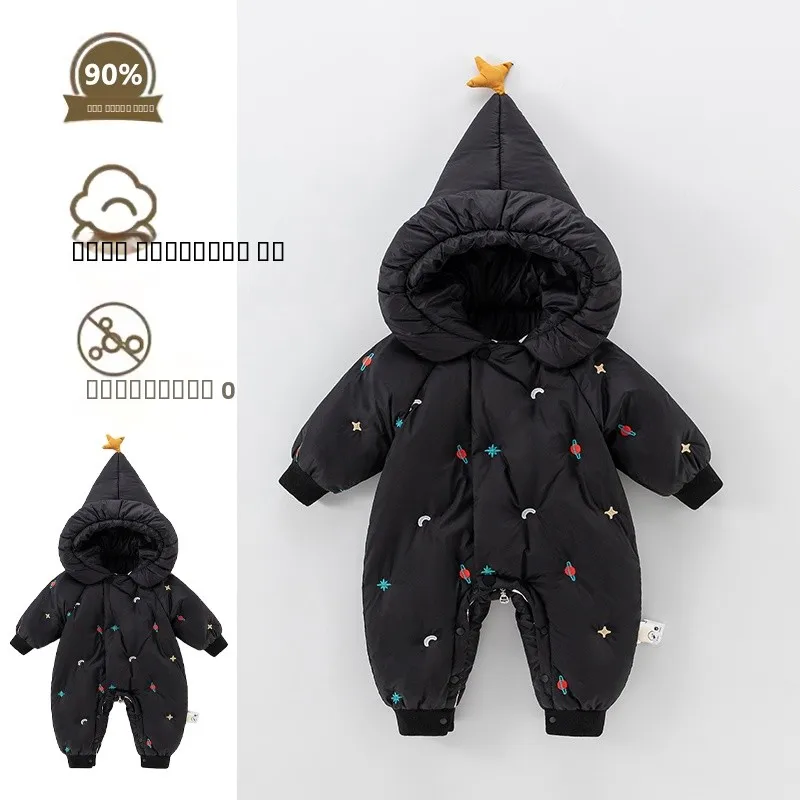 

Комплект для новорожденных девочек: зимний комбинезон-пуховик 90% белого пуха, утепленный, для активного отдыха, двухкомпонентный