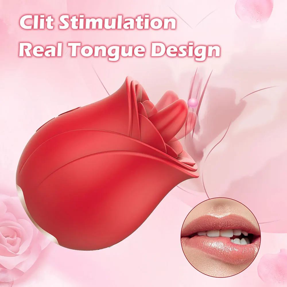 Powerful Rose Toy Vibrators for women Women Clitoris Stimulator with Tongue Licking Oral Nipple Sex Toys Goods for Female Adults