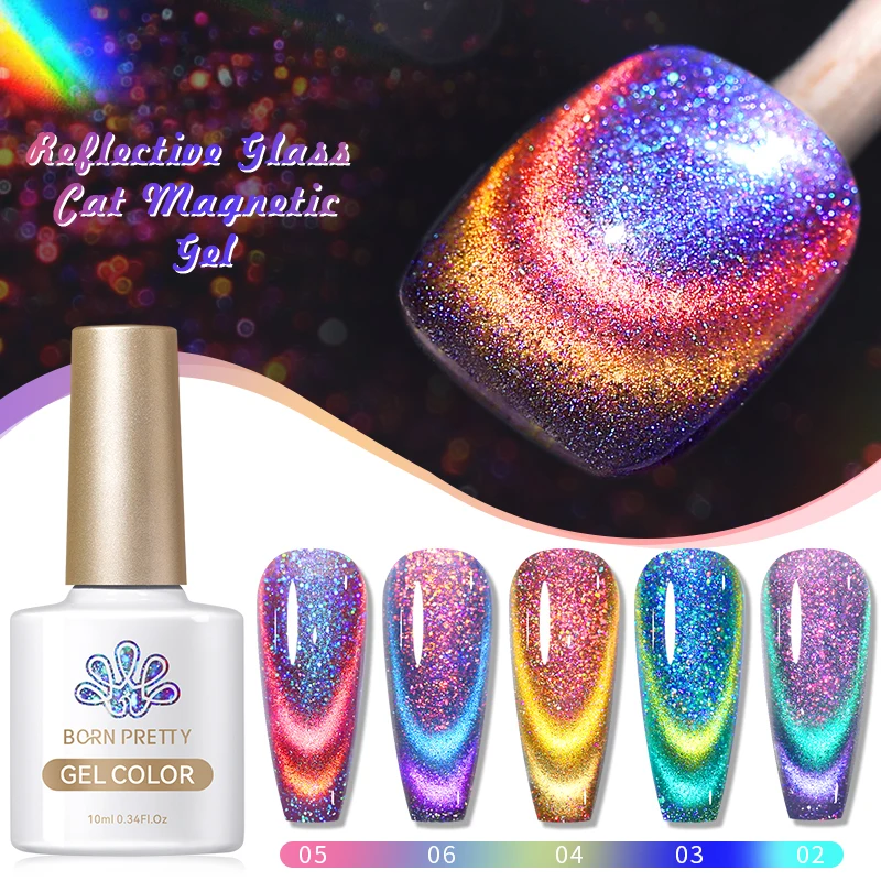 BORN PRETTY Smalto per unghie gel magnetico gatto 9D da 10 ml Aurora Glitter Gel UV 9D Soak Off Smalto semipermanente per nail art UV/LED