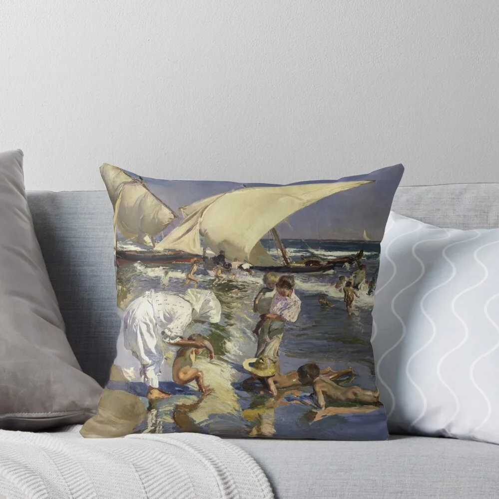 

Joaquin Sorolla Y Bastida - Beach Of Valencia By Morning Light Throw Pillow Cushions For Sofa Decorative Cushion pillow
