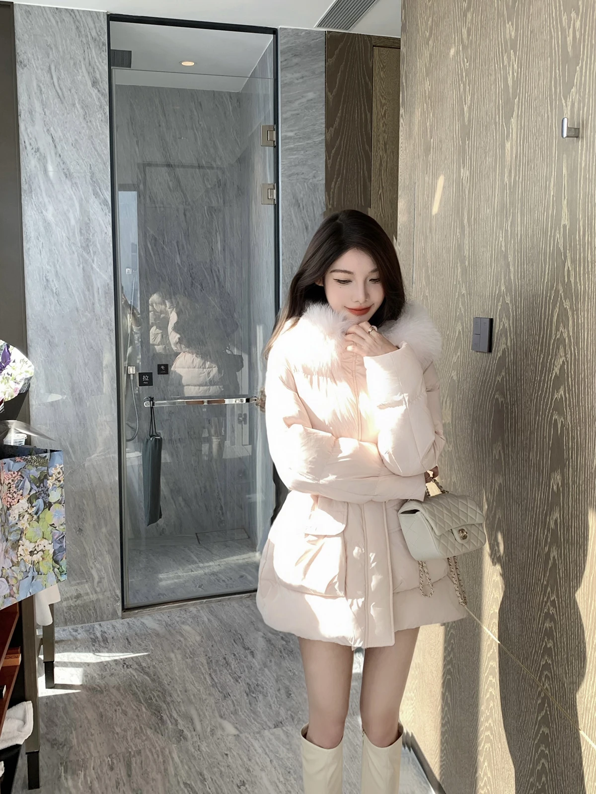 

JustQin Women's Mid-Length down Jaet White Du Feather Fur Collar Warm Vest Ci Casual Sle Zipper Closure Long Sve