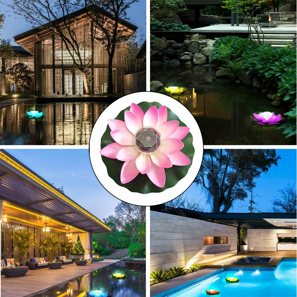 Garden Pool Outdoor Decor Artificial Floating Lotus Solar Powered Night Lighting Led Energy Saving Lotus Lamps For Pond Fountain