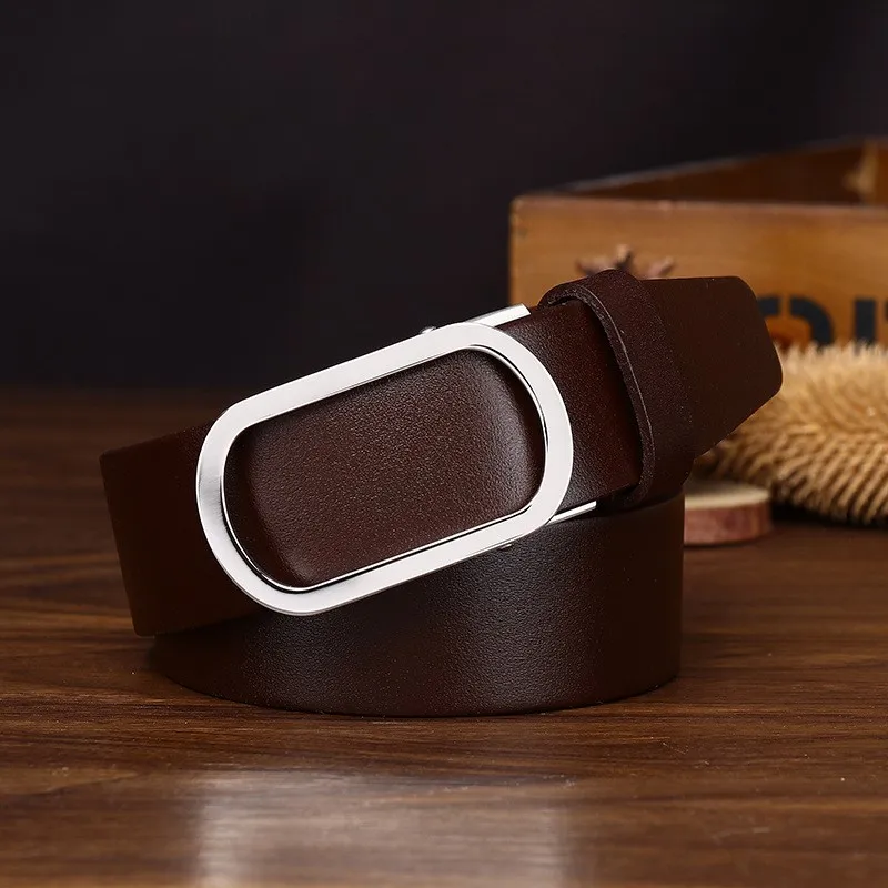 Light luxury stainless automatic belt men's leather top layer simple formal trousers