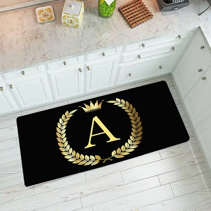 

Black Golden Crown Letter Kitchen Mat Bedroom Living Room Carpet Entrance Decoration Floor Doormat Home Bathroom Anti-Slip Rug