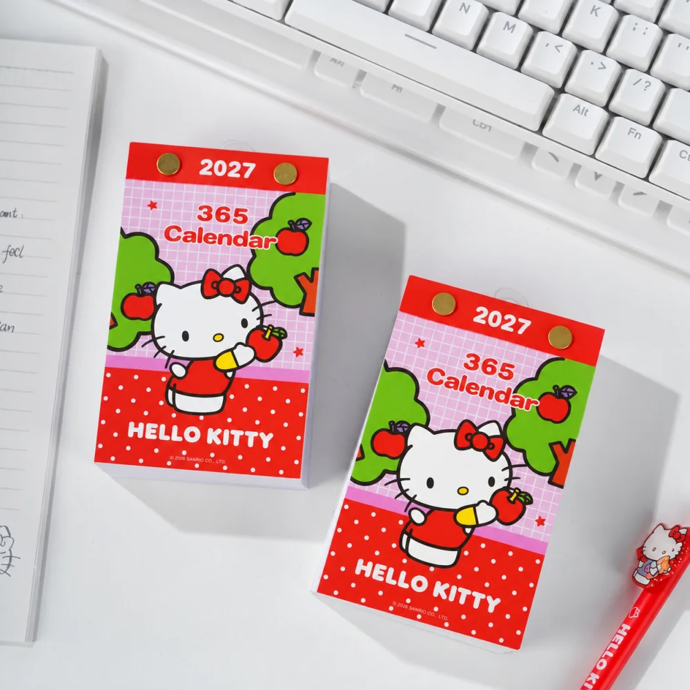 Genuine Sanrio Hello Kitty 2027 365 Day Desk Calendar Daily Tear Off Desktop Planner Built In Stand Office Home Kawaii Cute Gift