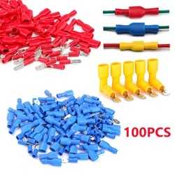 100/60x Female Male Crimp Spade Terminals Cold Press Wire Butt Connector Insulated Electrical Wire Cable Connectors Assorted Kit