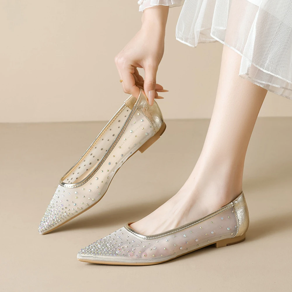 

Women's Mesh Rhinestone Flat Ballet Loafers Pointed Closed Toe Slip On Breathable Flats for Party Evening Party Date ﻿