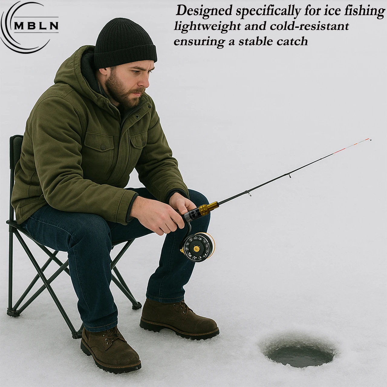 Caña de pesca en hielo de carbono – 2 secciones, guías metálicas - imagen 4
