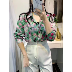 Women Spring Korean Fashion Loose printing Turn-down Collar Long sleeve Shirts women clothes Casual All-match office Lady tops