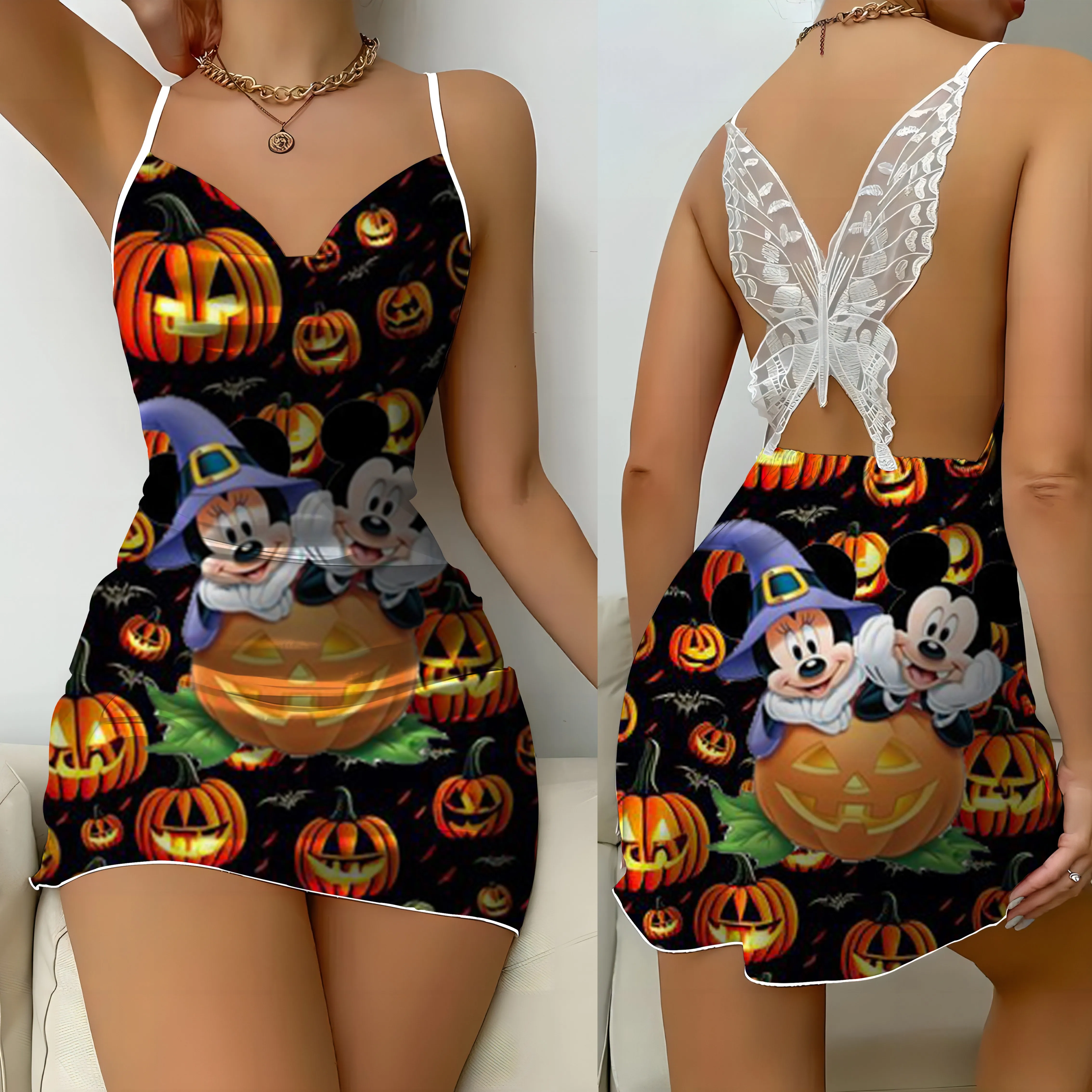 

Backless Dress Party Dresses Bow Knot Mickey Minnie Mouse Satin Surface Stitch Disney Womens Mini Sexy Lace Halloween Woman Home