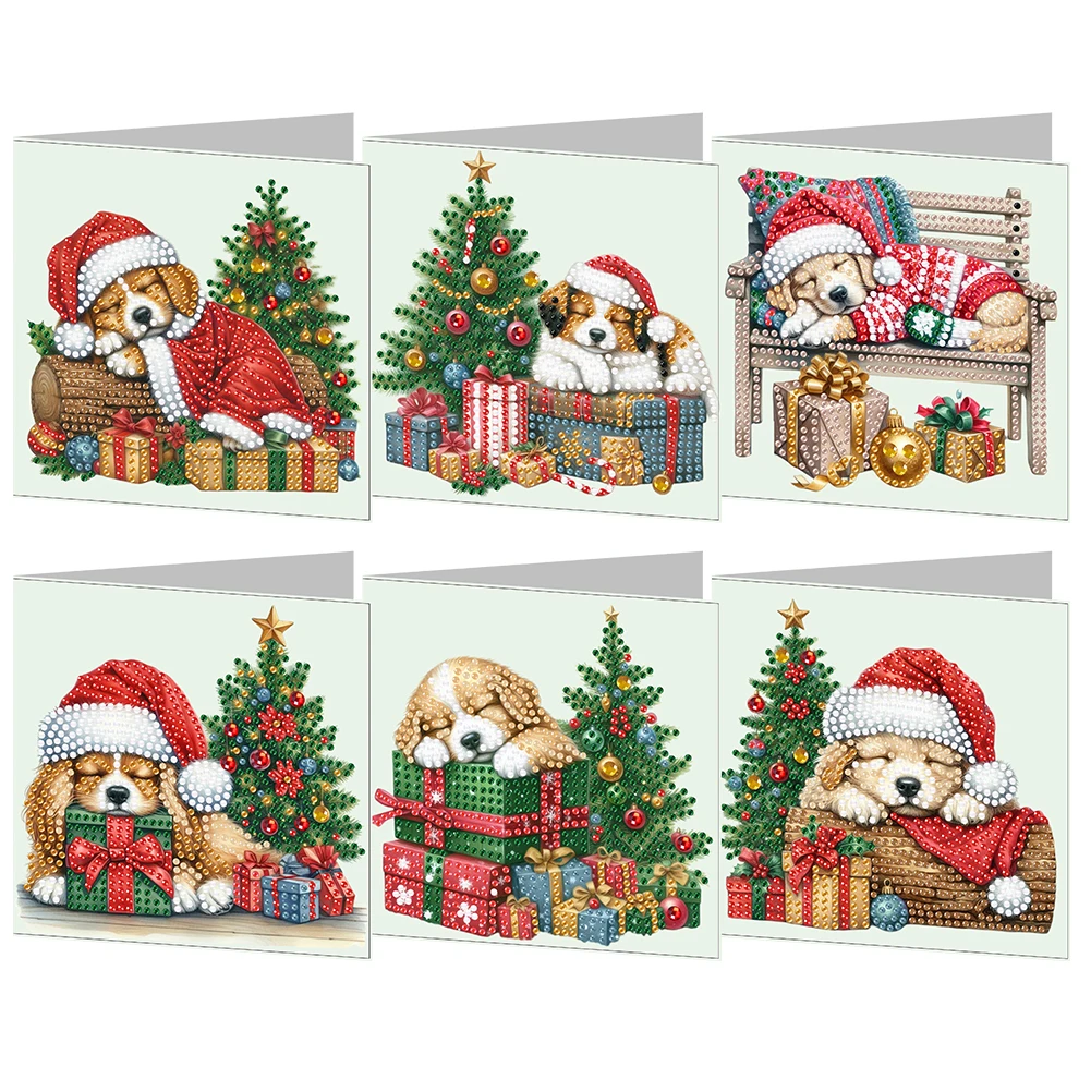 6pcs Christmas 5D Rhinestone Arts Greetings Birthday Card Handmade Diamond Art Christmas Cards Diamond Embroidery Painting Kits