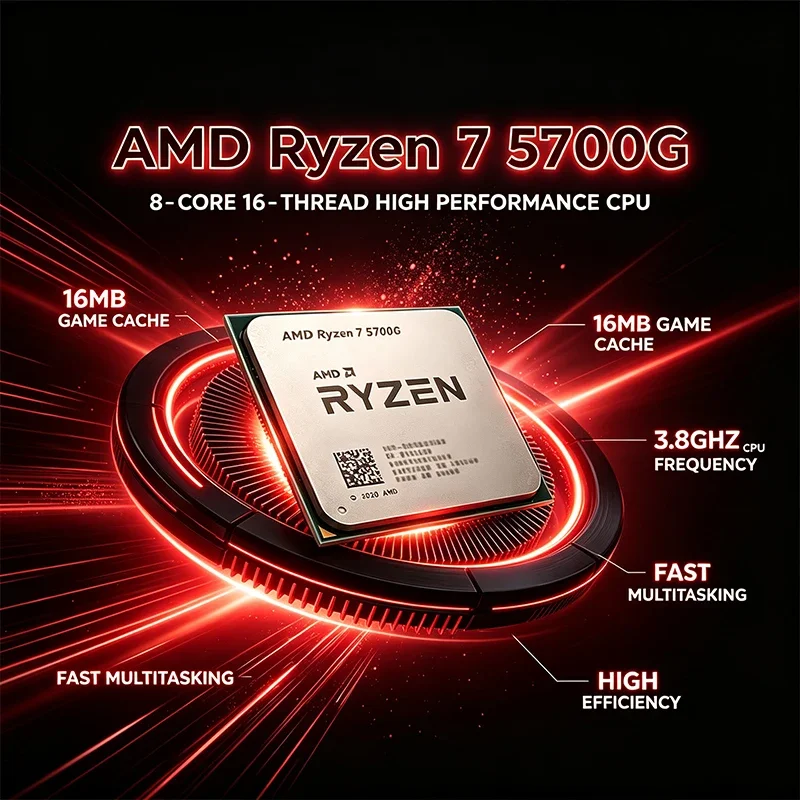 AMD Ryzen 7 5700G Processor-8-Core 16-Thread 3.8GHz Base, 4.6GHz Max Boost AM4 Socket 16MB L3 Cache with Radeon Graphics