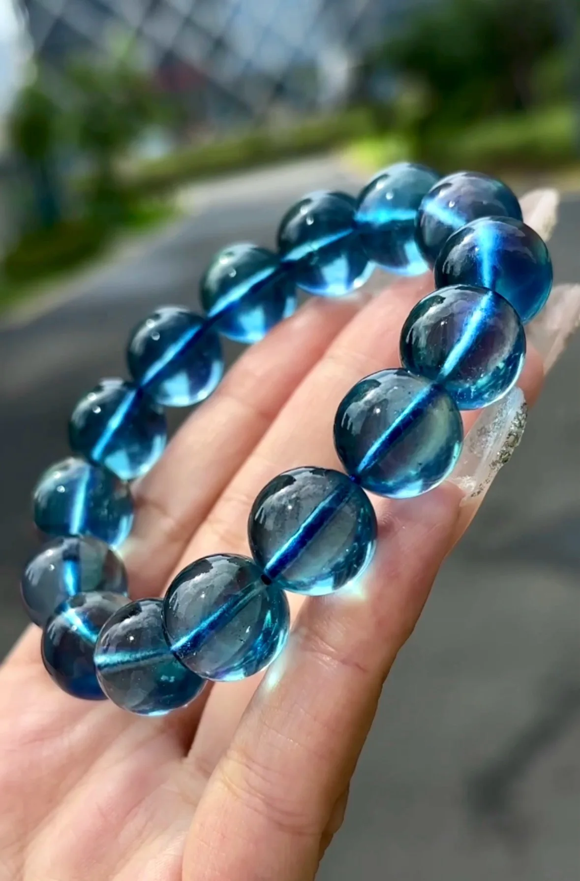 14mm Natural Blue Aquamarine Bracelet For Women Men Gemstone Love Gift Healing Crystal Round Beads Stone Jewelry Strands AAAAA