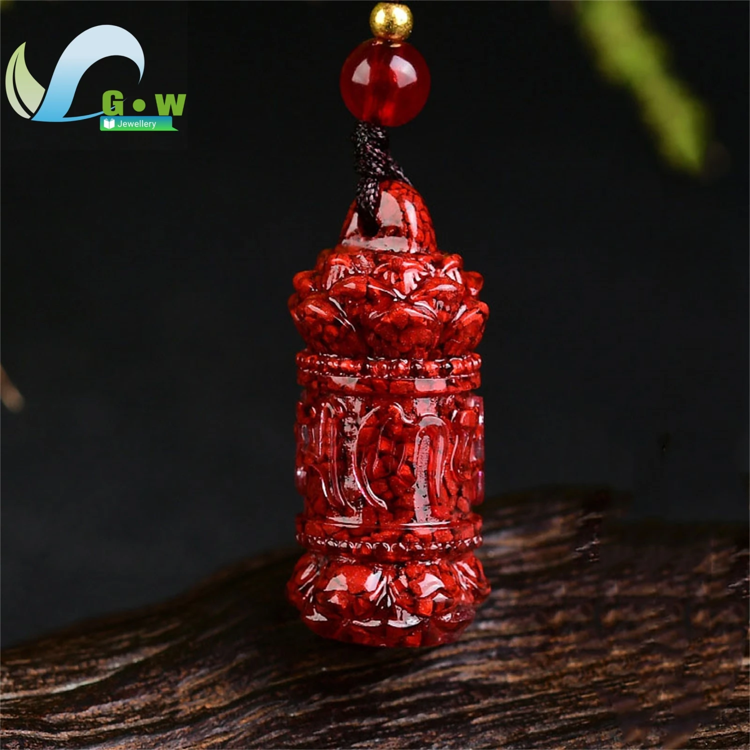

Natural Cinnabar Crystal Lotus Pendant Buddhist Tibetan Style Necklace Charm Jewelry Gift for Women Men Birthday Anniversary