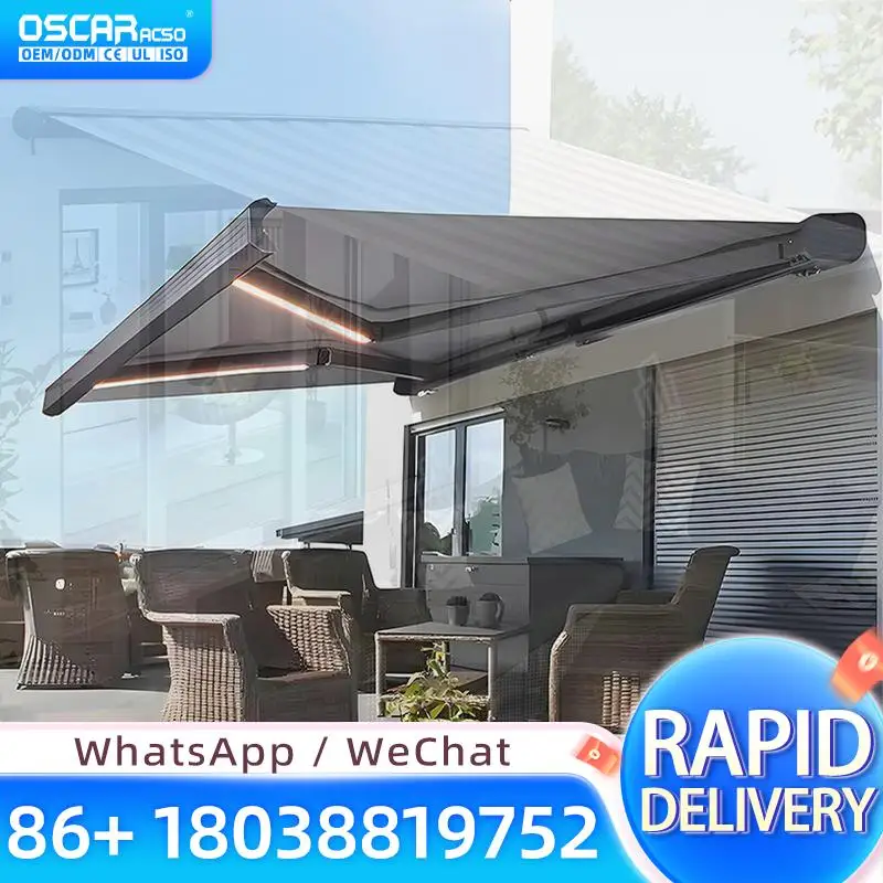 

4*3 M Motorized Retractable Full Cassette Awning Heavy Duty Canopy Remote Control Aluminum Frame PC Sail for Patio Garden Balcon