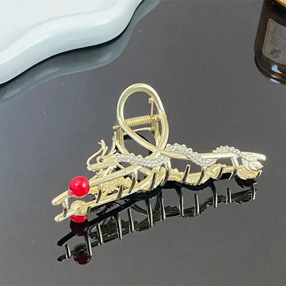 Fashion Chinese Style Hair Clips Dragon Shaped Rhinestone Hair Claw Alloy Metal with Pearl Hair Comb Hair Accessories view 2