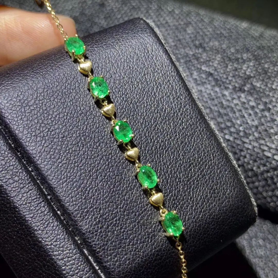 Natural Emerald Bracelet for Women Natural Gemstone 3mm*4mm Bracelet Light Luxury  3 Layers 18K Gold Plating Woman Birthday Gift