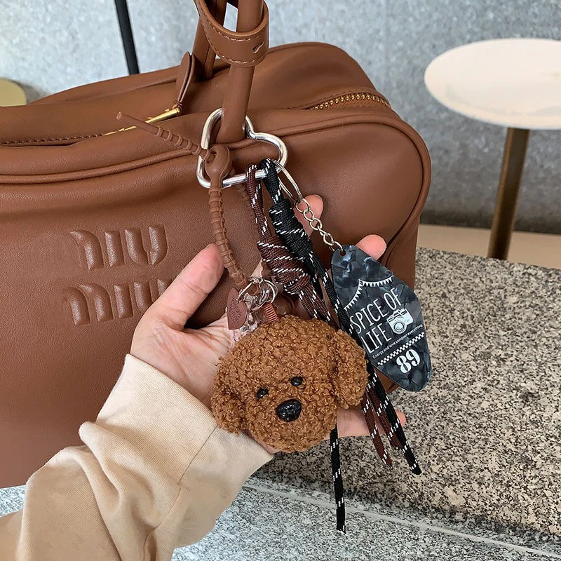 Cute Plush Bear Pendant Miu Wind Climbing Rope Hand Rope Cartoon Doll Bag Hanging Decoration Car Keychain Trendy