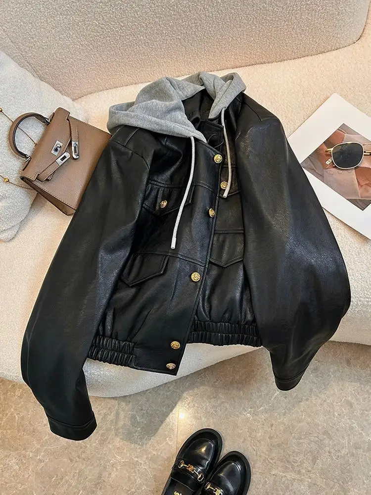 

Woman Fur Coats Biker Leathers Jackets Cardigans Korean Clothes Retro Y2K Outerwear Female Jackets Blazer Hooded Overcoats Tops