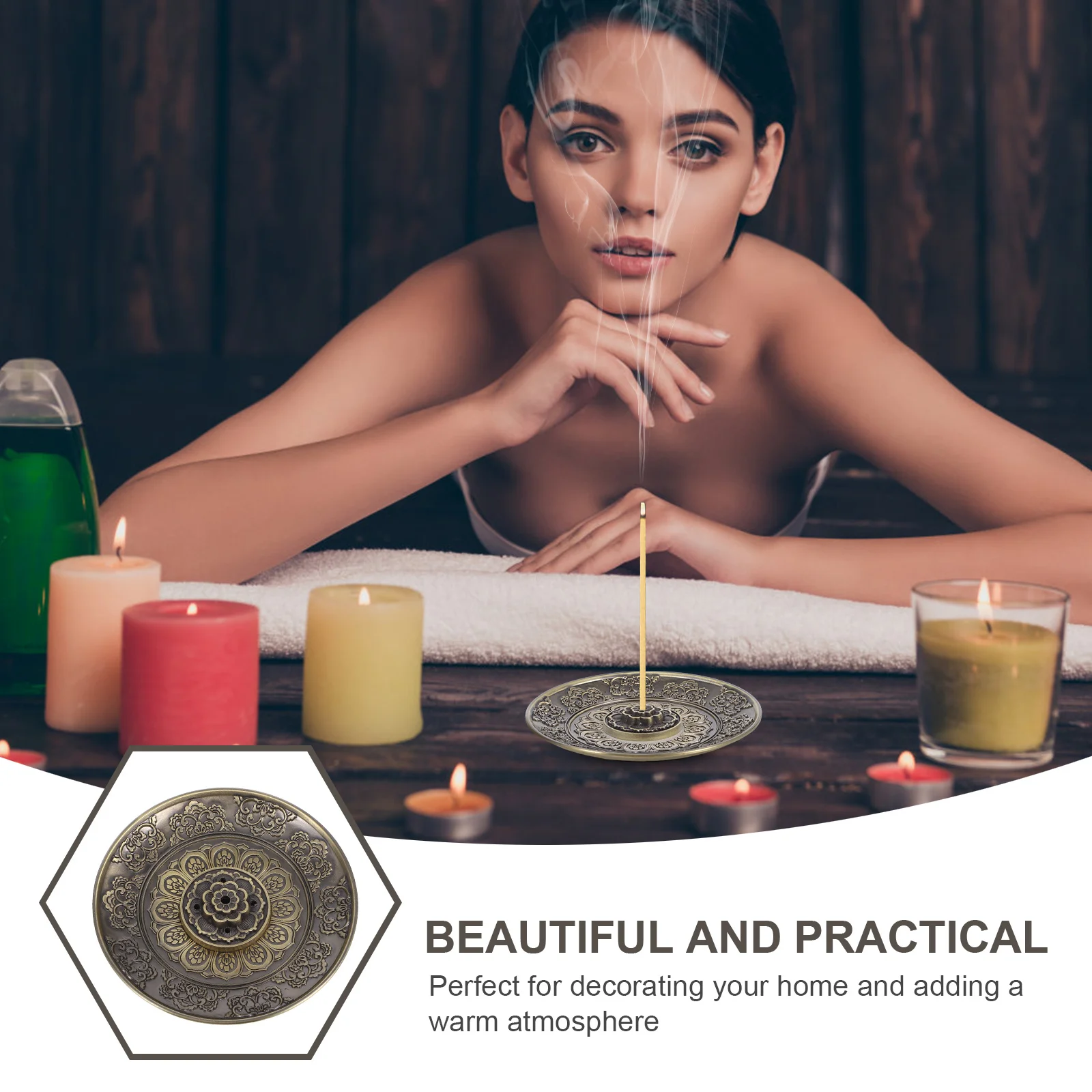 

1Set Incense Stick Holder Metal Lotus Design Zinc Alloy Relief Desktop Decor for Bedroom Office Tea Room Aromatherapy Incense