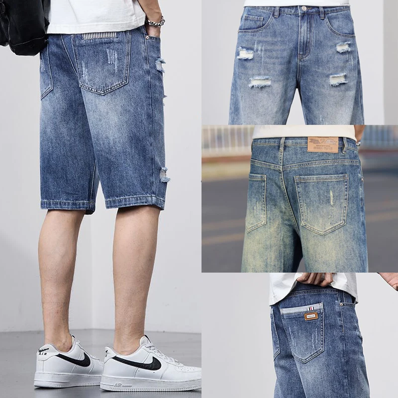 Men Denim Shorts Summer New Style Thin Section No Elastic Force Slim Fit Short Jeans Male Brand Clothing  Blue High Quality
