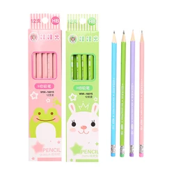 12 Pcs / Lot Wooden Pencil HB Pencil With Eraser Children's Drawing Pencil School Writing Stationery