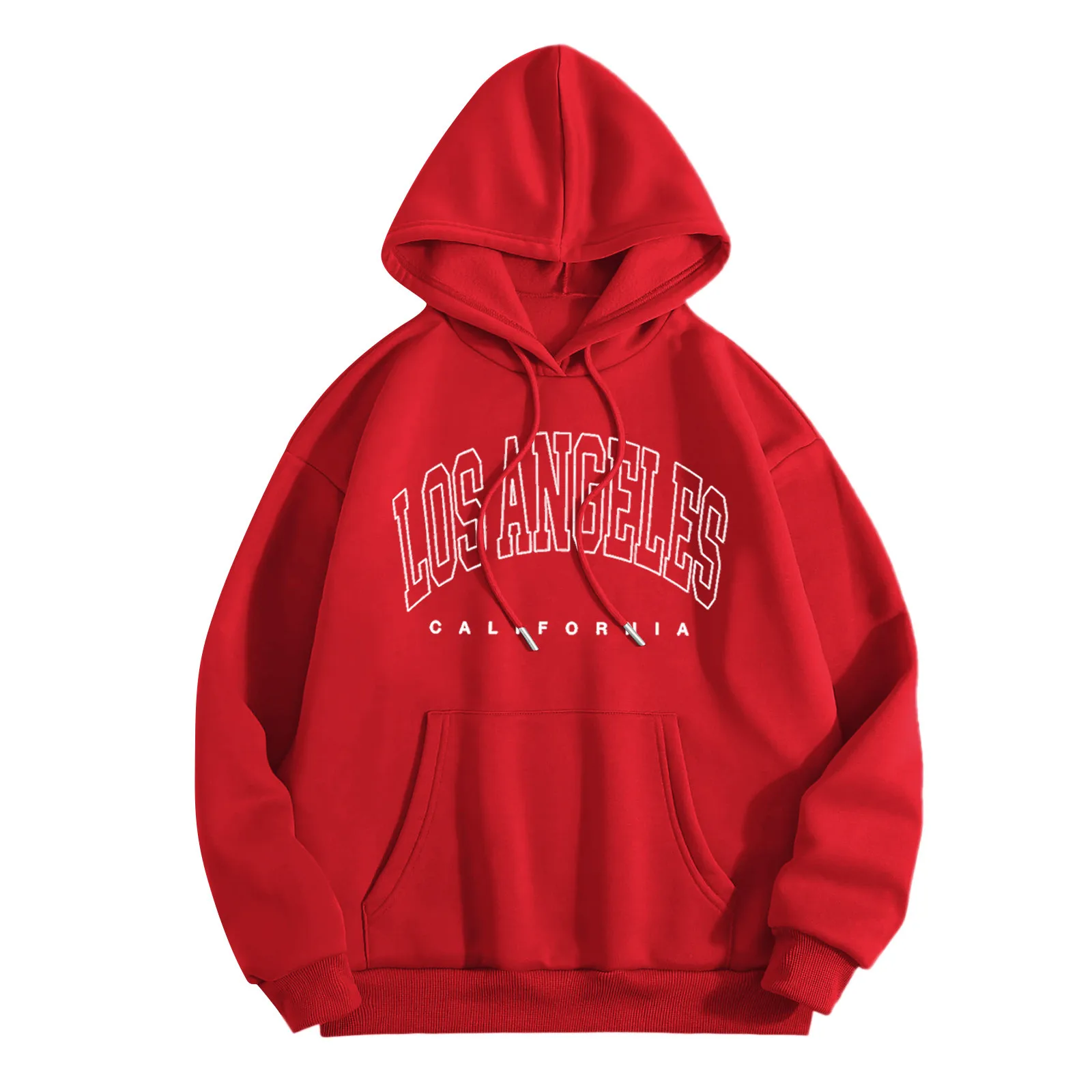 LOS ANGELES Letter Printed Hoodie Classic Solid Color Drawstring Pocket Long-Sleeved Casual Hoodie Simple All-In-One Hoodie