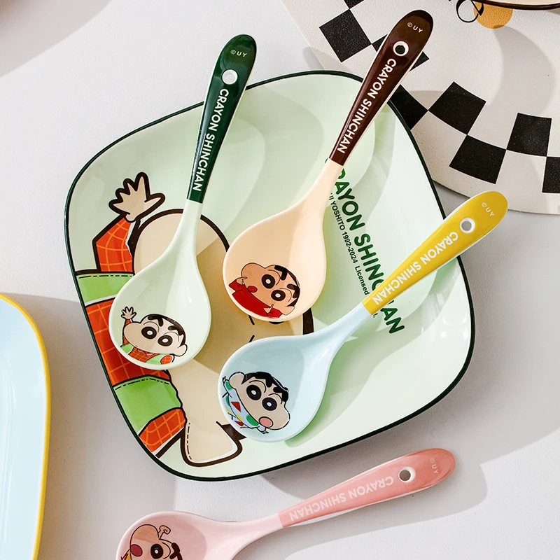 New Cute Cartoon Crayon Shin Chan Ceramic Spoon and Chopsticks Rice Dessert Soup Camping Kitchen Tableware Child Birthday Gift