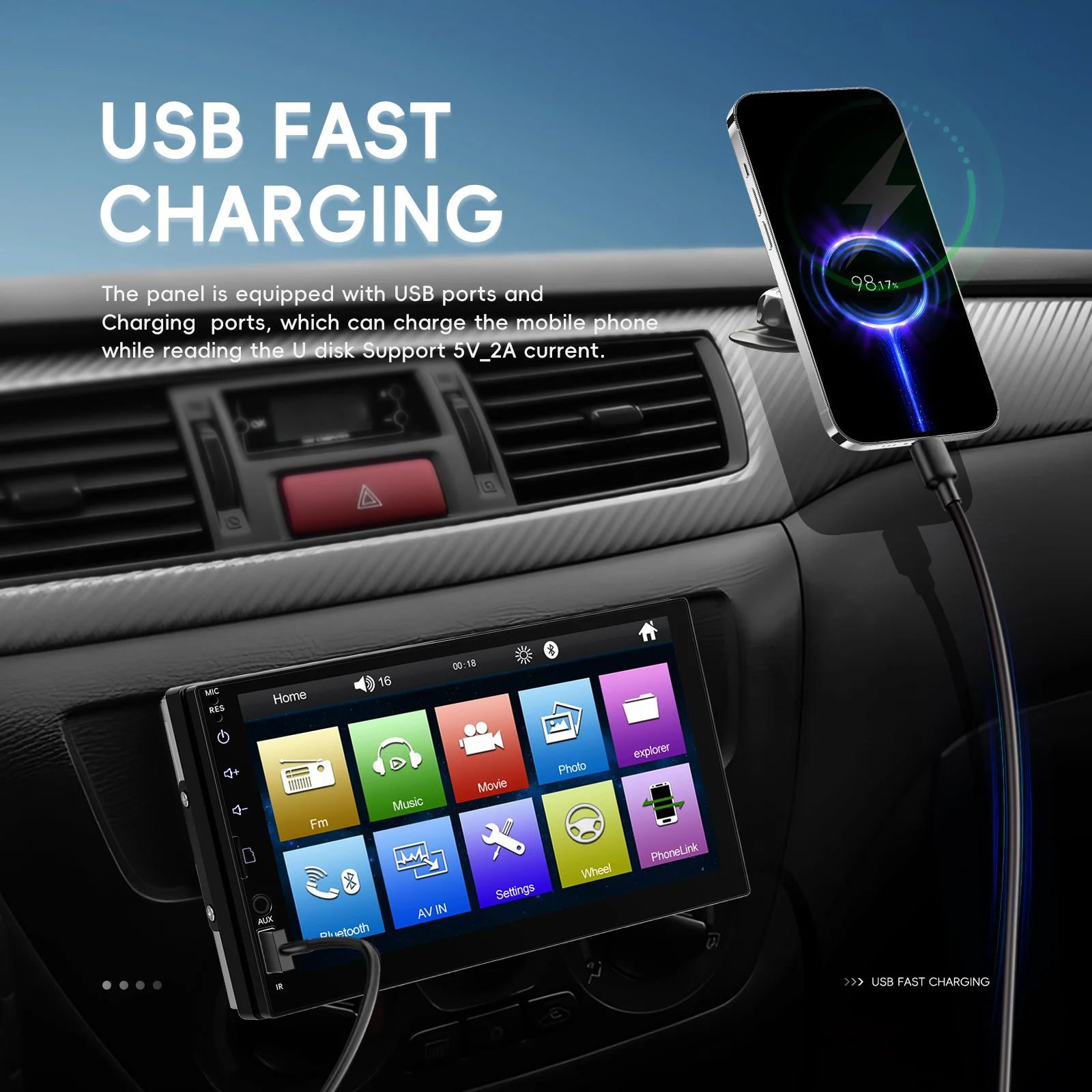 Podofo 1Din مشغل MP5 مرآة رابط 7 ''شاشة تعمل باللمس مشغل وسائط متعددة EQ بلوتوث USB FM عكس كاميرا الرؤية الخلفية ستيريو السيارة #5