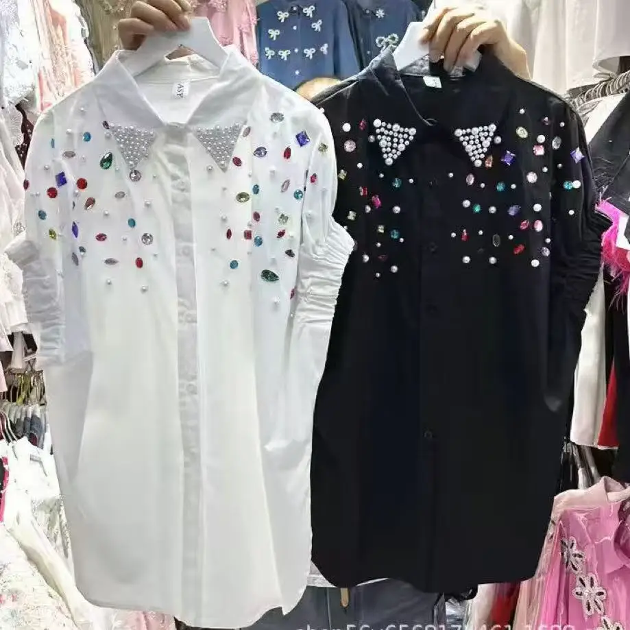 

Роскошный дизайн, элегантные белые рубашки и блузки с короткими рукавами из 100% хлопка, популярная корейская летняя одежда, женская рубашка 2024, camisas