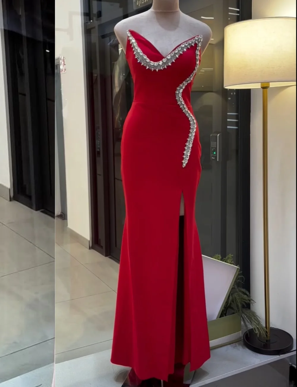 

Customized High Quality Jersey Sequined Pleat Mermaid Strapless Long Dresses Bespoke Occasion Exquisite Sexy