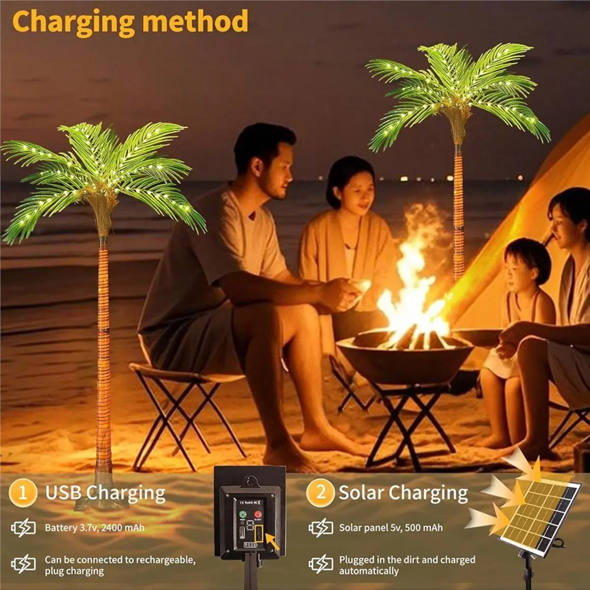 T22C Solar Palm Tree Lights for Patio Outdoor Decoration,4.6FT Artificial Palm Tree with 110 LED Lights for Pool Bar