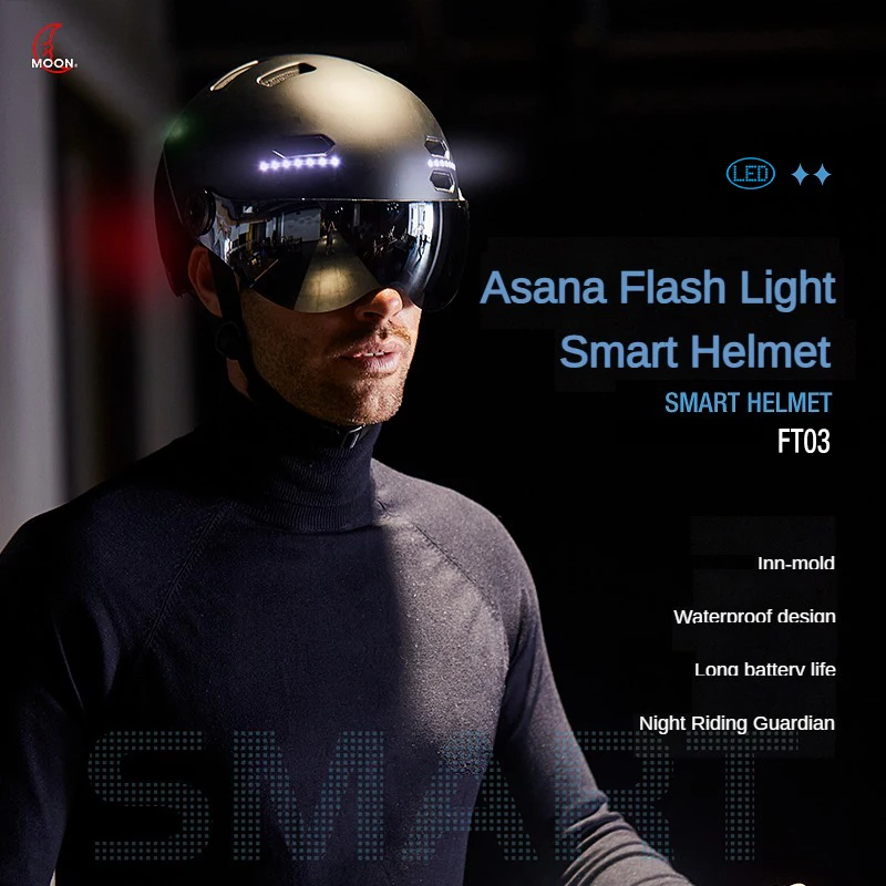 Slimme fietshelm met helder vizier, LED-signaal aan de achterkant en LED-balk aan de voorkant voor nachtelijk fietsen, verkeersveiligheid en professionele rit