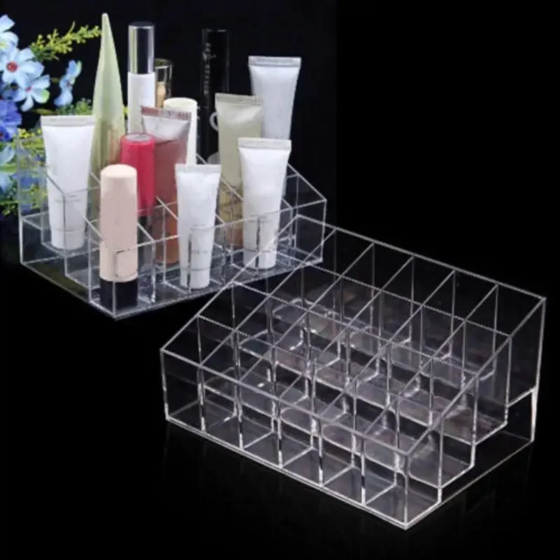 Clear Acrylic 24 Grid Makeup Organizer Storage Box Lipstick Nail Polish Display Stand Holder Cosmetic Jewelry Organizer Box Case