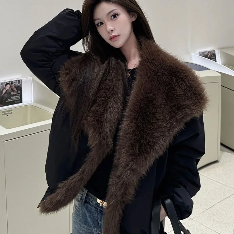 2026 New Autumn Winter Double-sided Wear Fox Fur Jacket Women's Short Faux Fur Parka Streetwear Rabbit Fur Coats Loose Outerwear