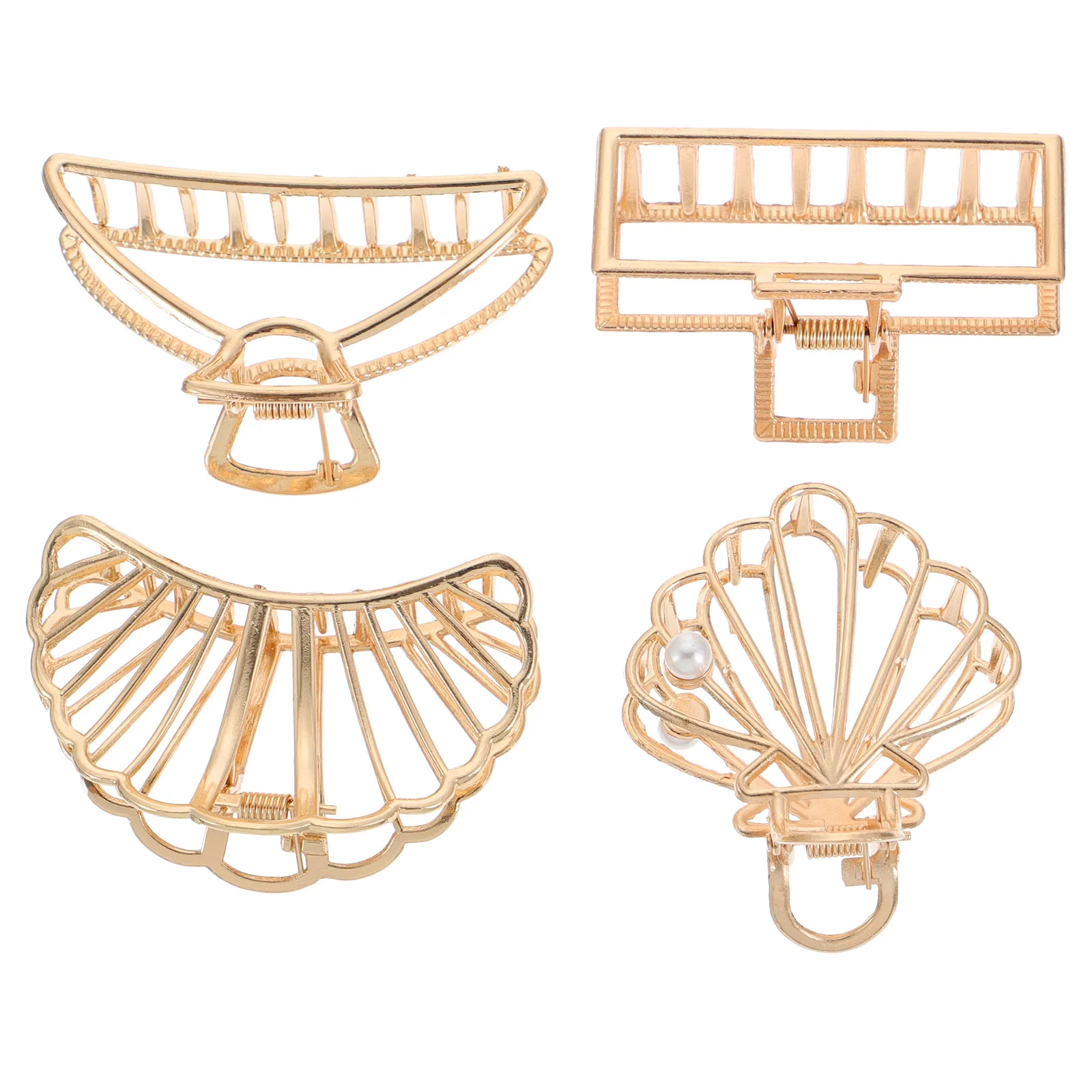 

4pcs Alloy Metal Hairpin Gold Hollow Claw Clips Nonslip Large Size Golden Accessories for Women Durable Strong Hold Smooth