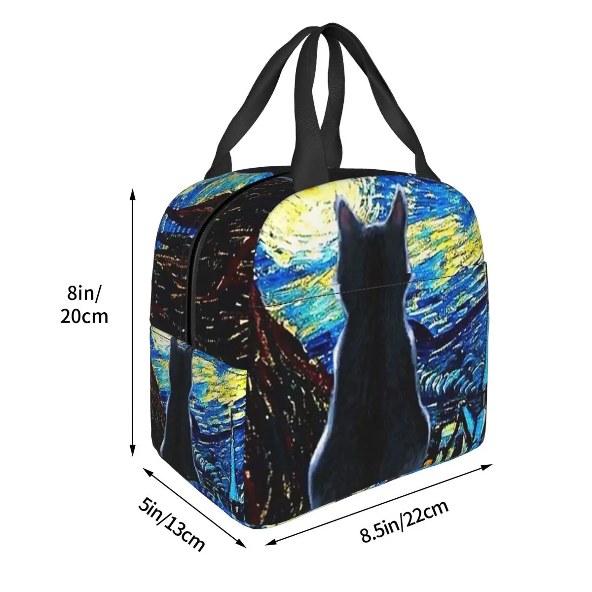Black Cat Looking Up At The Starry Sky Print Insulated Lunch Bag for Women Kids Leakproof Food Boxes Thermal Lunch Box Tote