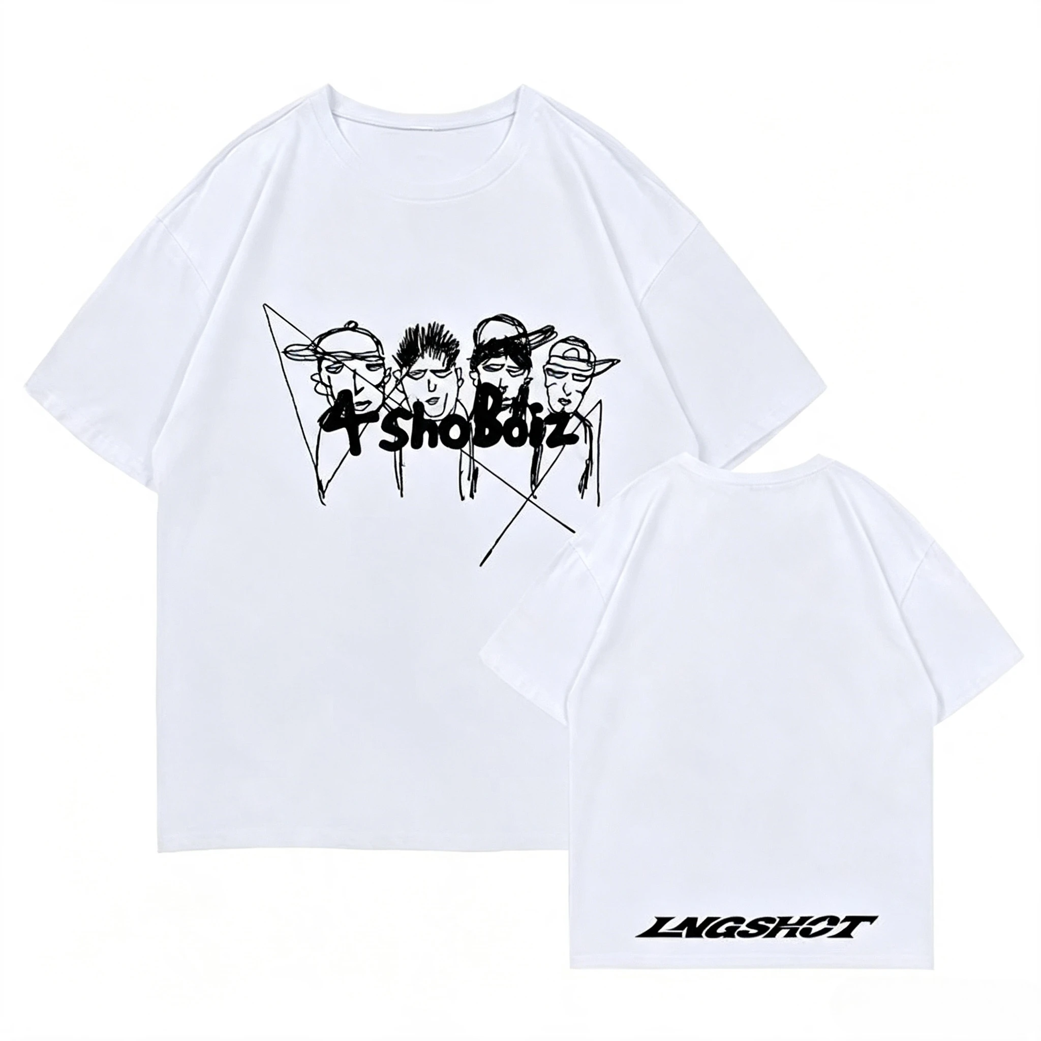 2026 Hand‑Drawn Figure Family Matching Print T‑Shirt Adults Kids Street Sketch Doodle Graphic Loose Short Sleeve Casual Tee