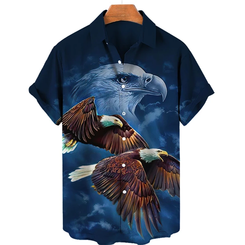 Punk Animal Eagle Graphic Shirts For Men Clothes Vintage Animal Bird 3D Printed Blouses Casual Mens Lapel Blouse Y2k Button Tops