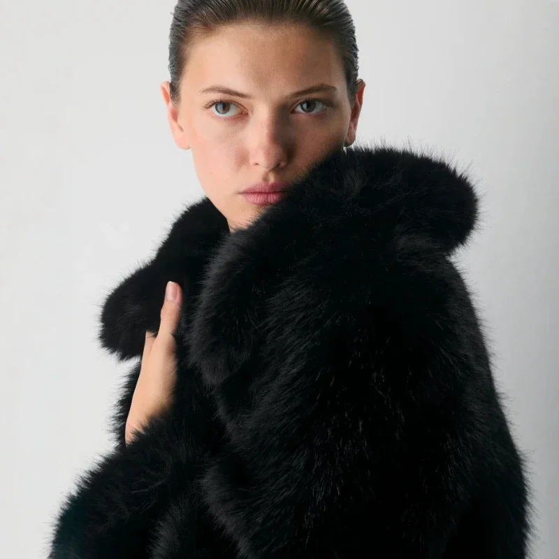 Women's Short Light Luxury Plush Warm Top. European American Cross-border Popular Retro Big Collar Imitation Fox Fur Grass Coat.